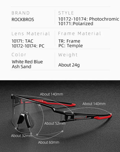 Gafas de ciclismo ROCKBROS fotocromáticas, protección ocular, gafas deportivas para bicicleta, a prueba de viento, para exteriores