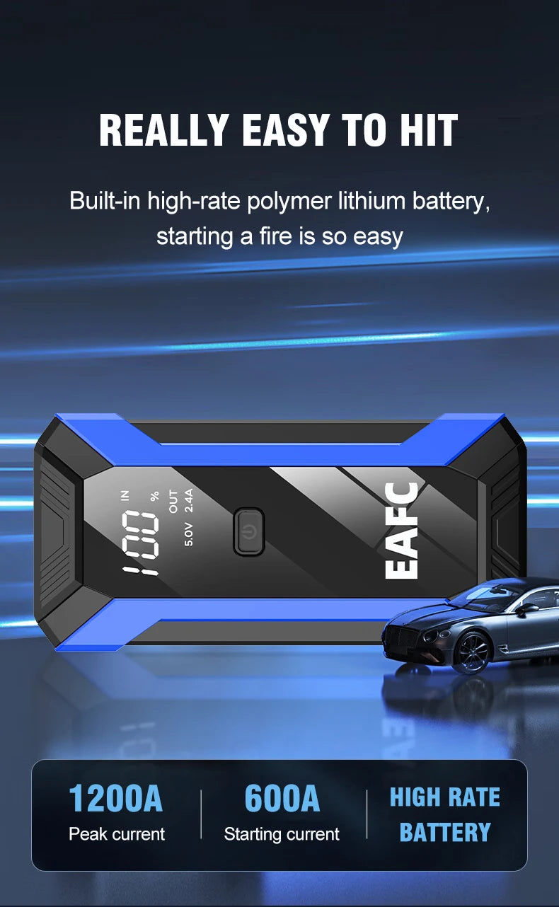 EAFC Auto Starthilfe Powerbank Spitzenstrom 1200A/2000A tragbarer Booster Notfall Batterieladegerät 12V Startgerät