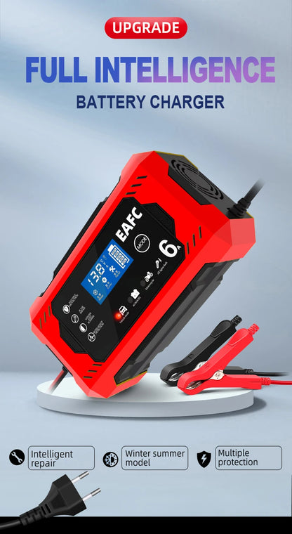 12-24V 6/8A vollautomatisches Batterieladegerät digitales LCD-Display Auto Ladegerät mit Pulsreparatur Nass Trocken Bleiakku