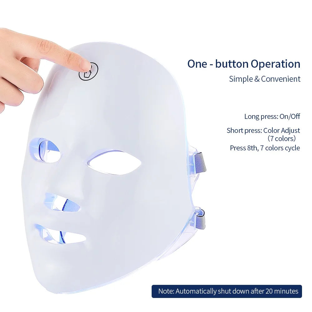 Máscara facial LED de 7 colores con terapia de luz roja para cuello para reafirmar la piel, lifting, antienvejecimiento, bio-luz, belleza, blanqueamiento en casa