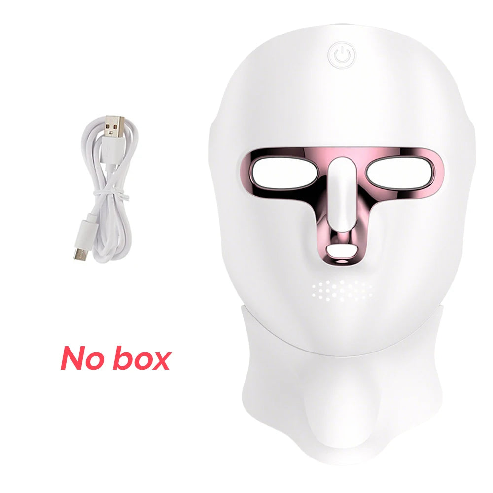 Máscara facial y de cuello LED de 7 colores recargable, máquina de belleza con luz fotónica LED, herramienta para lifting facial y cuidado de la piel
