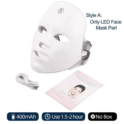 Máscara facial LED de 7 colores con terapia de luz roja para cuello para reafirmar la piel, lifting, antienvejecimiento, bio-luz, belleza, blanqueamiento en casa