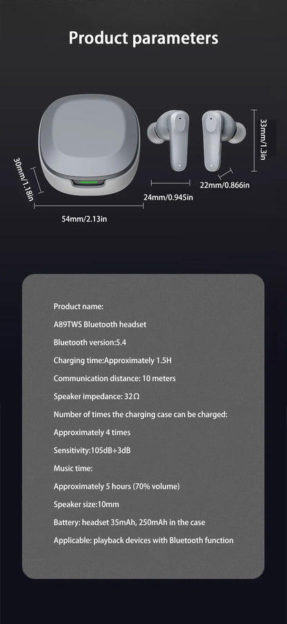 Kabellose Ohrhörer A98 Bluetooth 5.3 ENC Geräuschunterdrückung In-Ear wasserdicht mit integriertem Mikrofon Ohrhörer