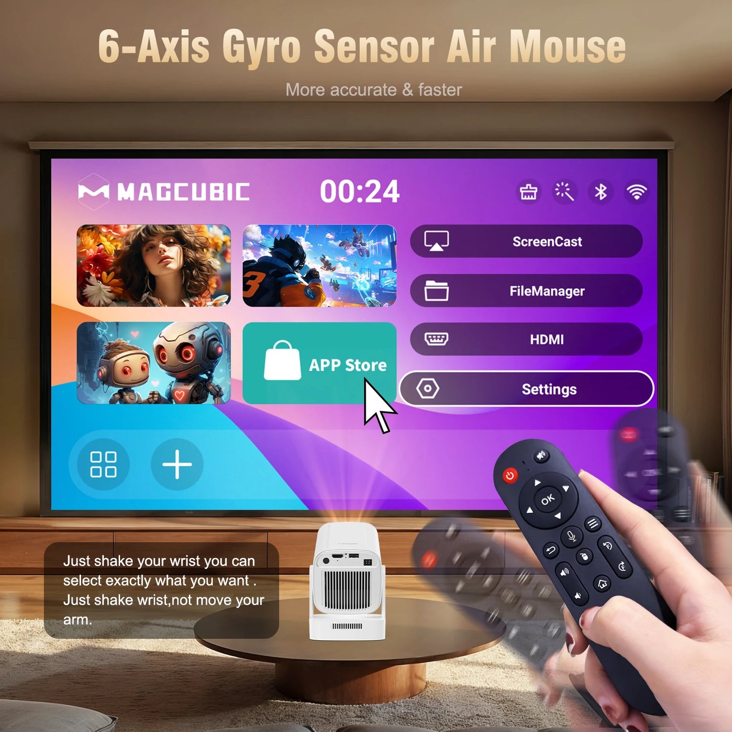 Proyector Magcubic HY310 Android 11 4K nativo 1080P enfoque automático 330ANSI nativo Doble Wifi BT5.4 ratón aéreo por voz para cine en casa y exteriores