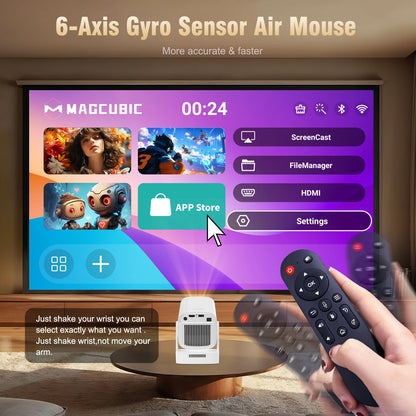 Proyector Magcubic HY310 Android 11 4K nativo 1080P enfoque automático 330ANSI nativo Doble Wifi BT5.4 ratón aéreo por voz para cine en casa y exteriores
